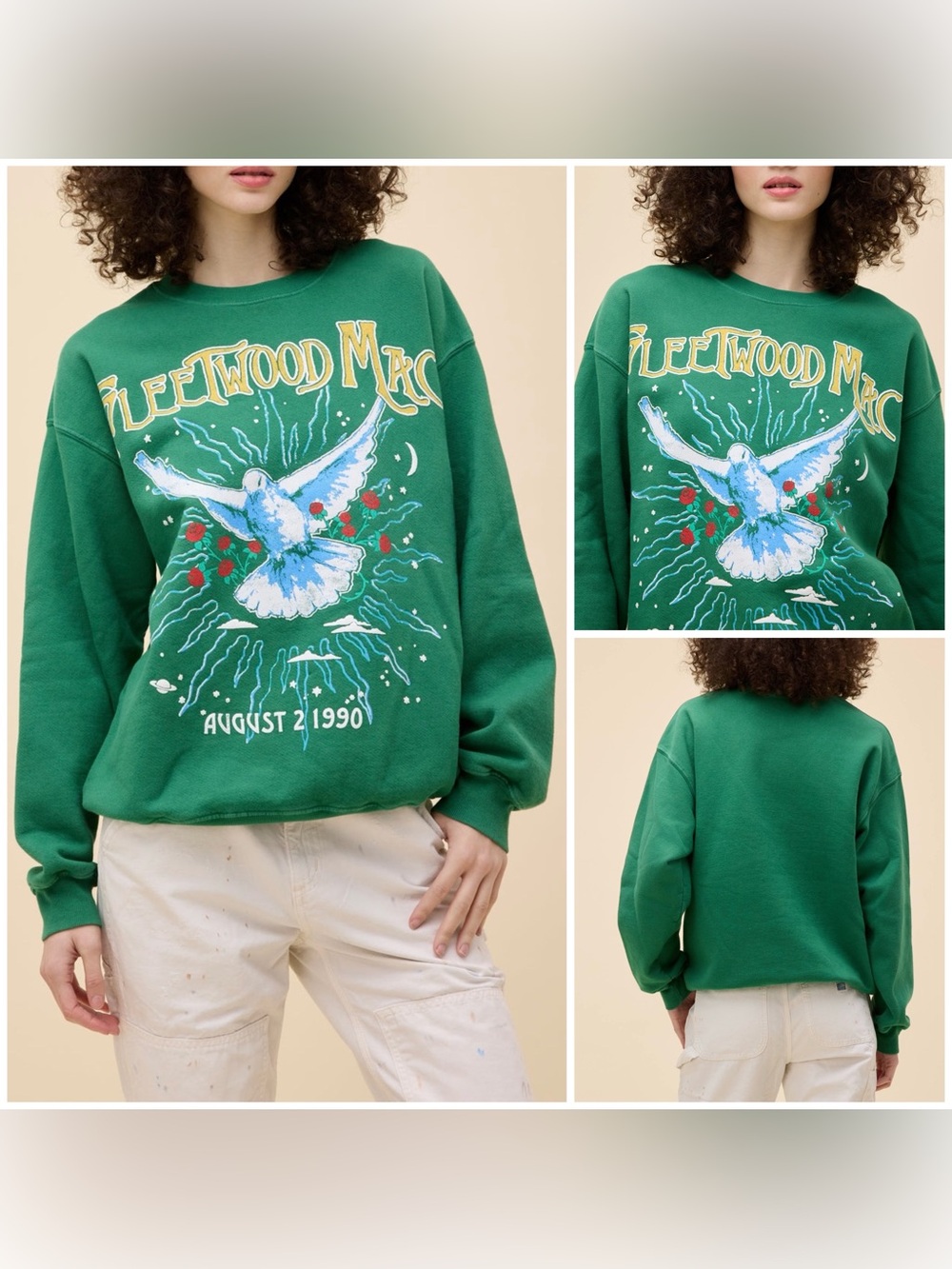 NWOT Daydreamer Fleetwood Mac 1990 Dove BF Sweatshirt - Amazon Green - XS